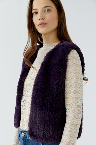 Oui Knitted Faux Fur Gilet Purple
