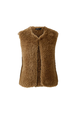Oui Knitted Faux Fur Gilet Brown