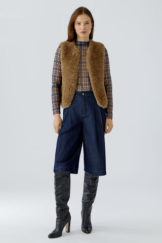 Oui Knitted Faux Fur Gilet Brown