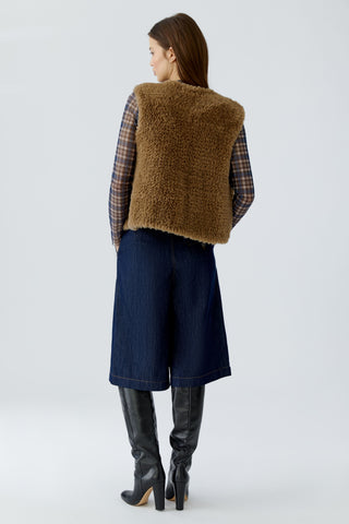 Oui Knitted Faux Fur Gilet Brown