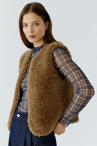 Oui Knitted Faux Fur Gilet Brown
