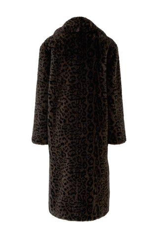 Oui Leopard Print Faux Fur Coat Dark Brown Grey
