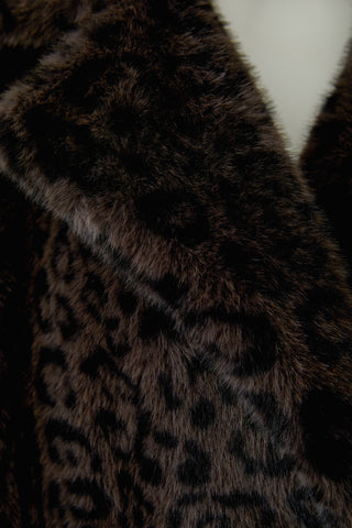 Oui Leopard Print Faux Fur Coat Dark Brown Grey