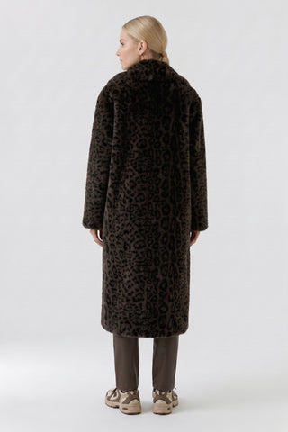 Oui Leopard Print Faux Fur Coat Dark Brown Grey