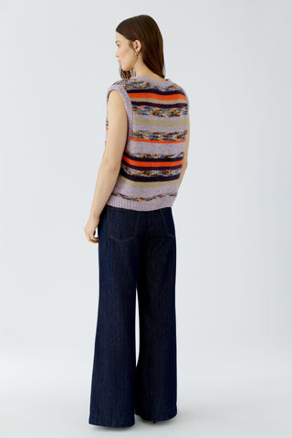 Oui Striped Sleeveless Jumper Lilac Beige