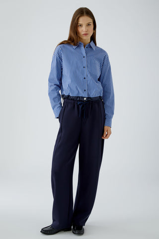 Oui Barrel Leg Drawstring Trousers Navy Blue