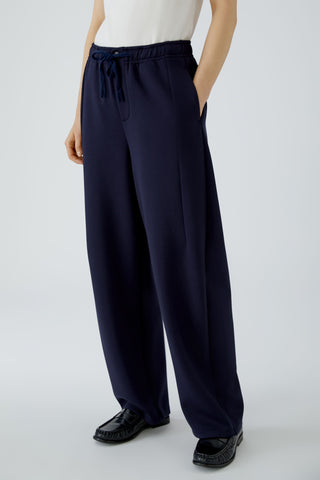 Oui Barrel Leg Drawstring Trousers Navy Blue