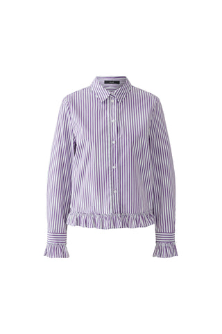 Oui Frill Trim Striped Blouse Violet White
