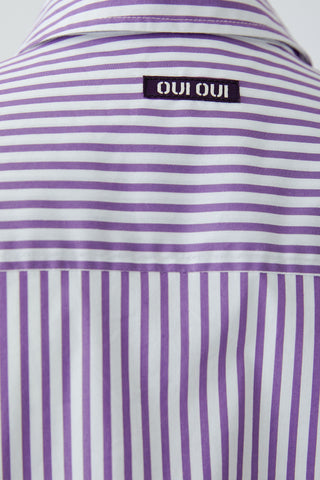 Oui Frill Trim Striped Blouse Violet White