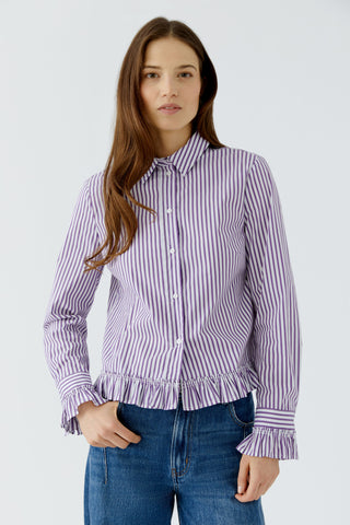 Oui Frill Trim Striped Blouse Violet White