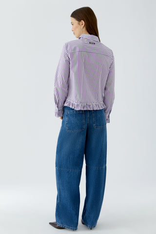 Oui Frill Trim Striped Blouse Violet White