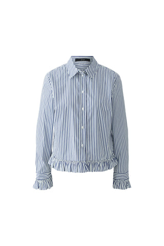 Oui Frill Trim Striped Blouse Blue White