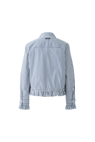 Oui Frill Trim Striped Blouse Blue White