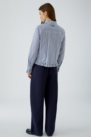 Oui Frill Trim Striped Blouse Blue White