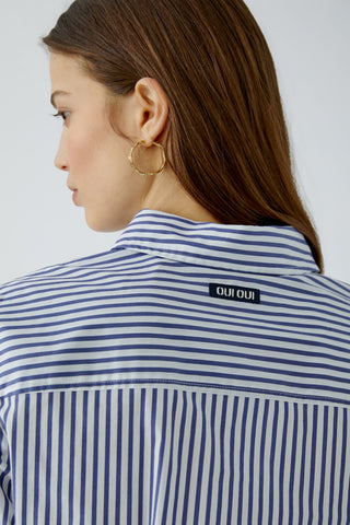 Oui Frill Trim Striped Blouse Blue White
