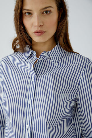 Oui Frill Trim Striped Blouse Blue White