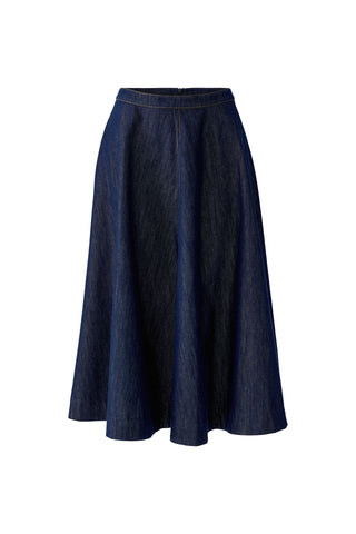 Oui A-Line Midi Denim Skirt Blue
