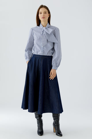 Oui A-Line Midi Denim Skirt Blue