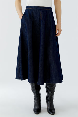 Oui A-Line Midi Denim Skirt Blue