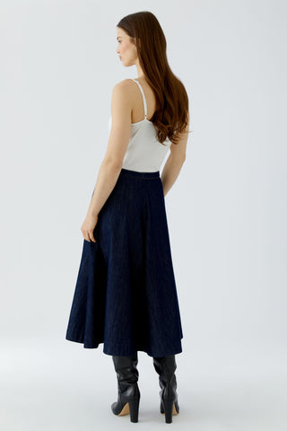 Oui A-Line Midi Denim Skirt Blue