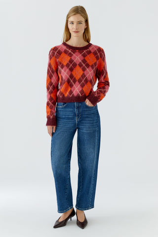 Oui Diamond Pattern Jumper Red Orange