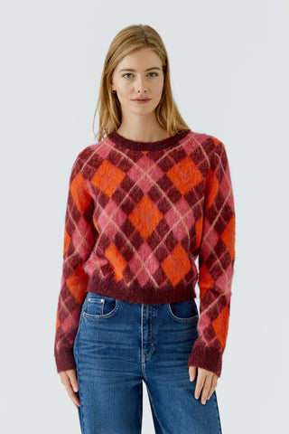 Oui Diamond Pattern Jumper Red Orange