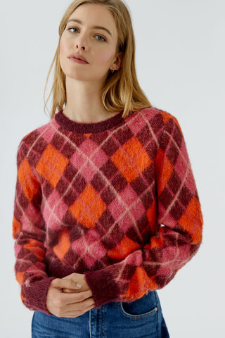 Oui Diamond Pattern Jumper Red Orange