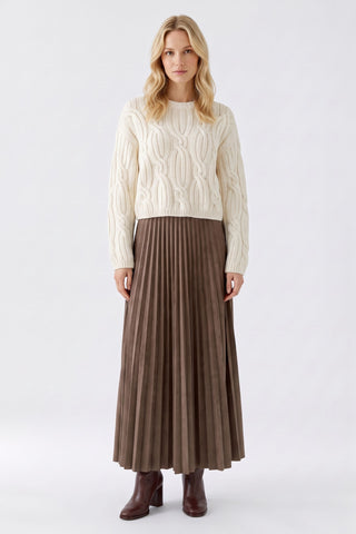 Oui Pleated Midi Length Skirt Brown