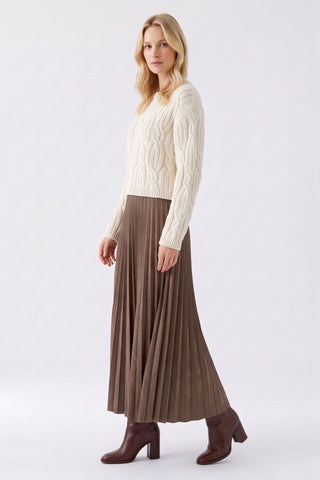 Oui Pleated Midi Length Skirt Brown