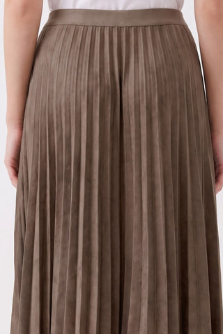 Oui Pleated Midi Length Skirt Brown