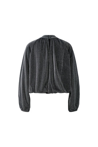 Oui Mock Neck Lurex Blouse Black Silver