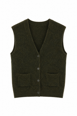 TWNS Sleeveless Buttoned Cardigan Military Green Castlerock