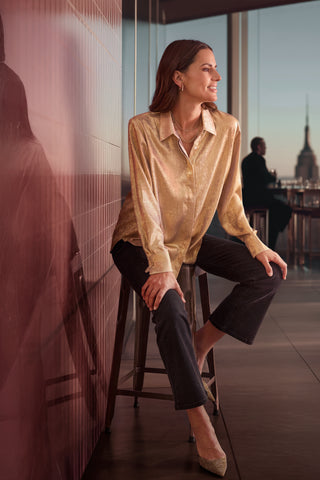 Olsen Covered Placket Blouse Gold
