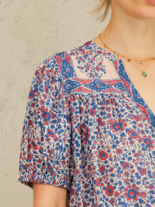 M.A.B.E Floral Print Blouse Blue Pink Della