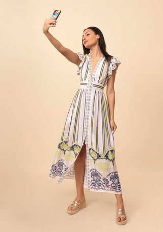 Emily Lovelock Striped Dress White Blue Madeline