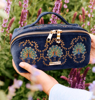 Elizabeth Scarlett Botanical Peacock Open Flat Makeup Bag Indigo