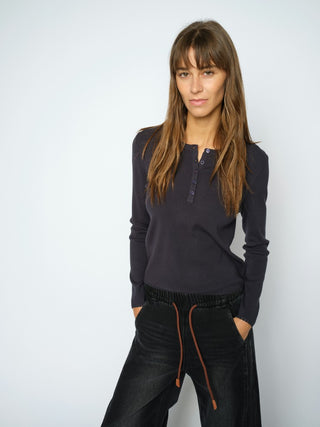 Mos Mosh Buttoned Round Neck Jumper Navy Blue Aliz