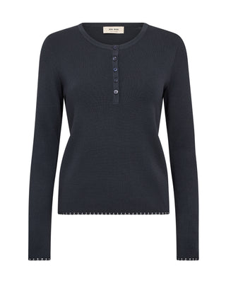 Mos Mosh Buttoned Round Neck Jumper Navy Blue Aliz