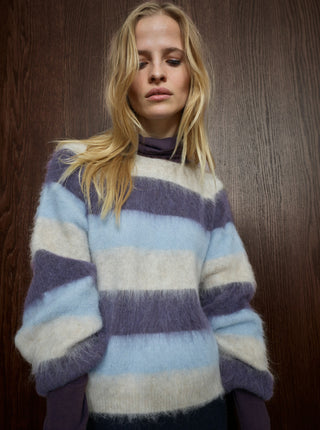Mos Mosh Wide Stripe Jumper Purple Blue Suvi