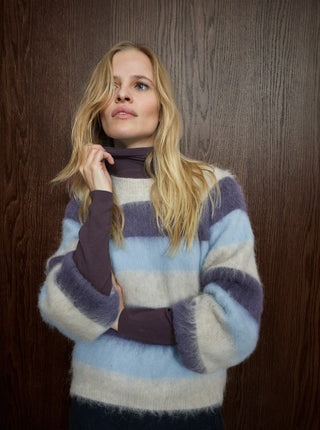 Mos Mosh Wide Stripe Jumper Purple Blue Suvi