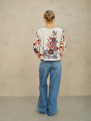 M.A.B.E Embroidered Jacket Ecru Multi Ori