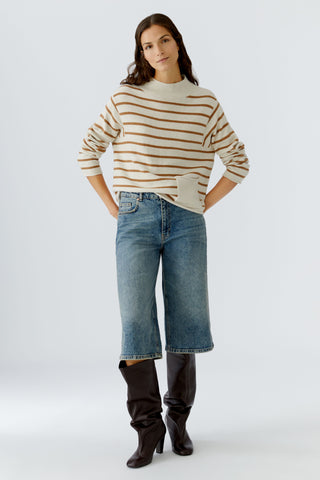 Oui Striped Jumper Ivory Brown