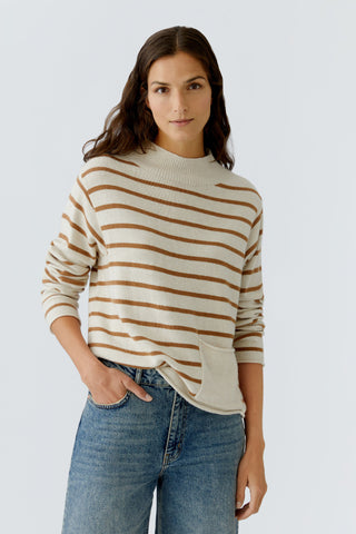 Oui Striped Jumper Ivory Brown