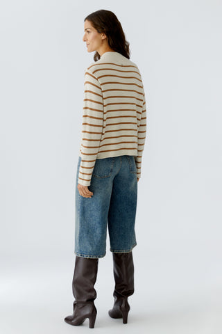 Oui Striped Jumper Ivory Brown