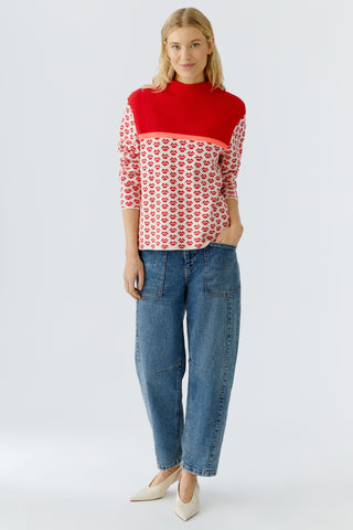 Oui Patterned Mock Neck Jumper Red