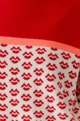 Oui Patterned Mock Neck Jumper Red