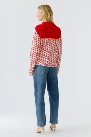 Oui Patterned Mock Neck Jumper Red