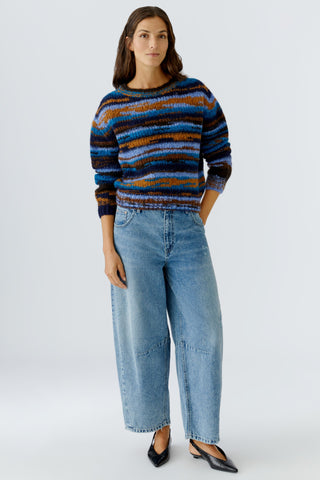 Oui Patterned Jumper Blue Brown