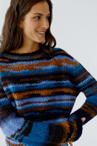 Oui Patterned Jumper Blue Brown