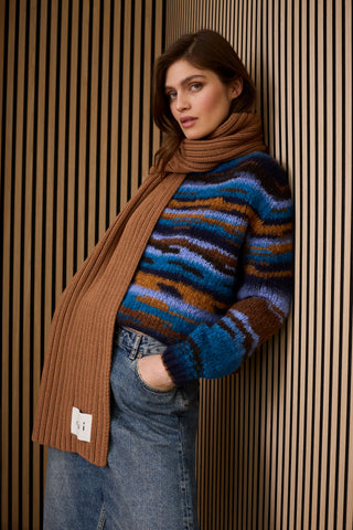 Oui Patterned Jumper Blue Brown